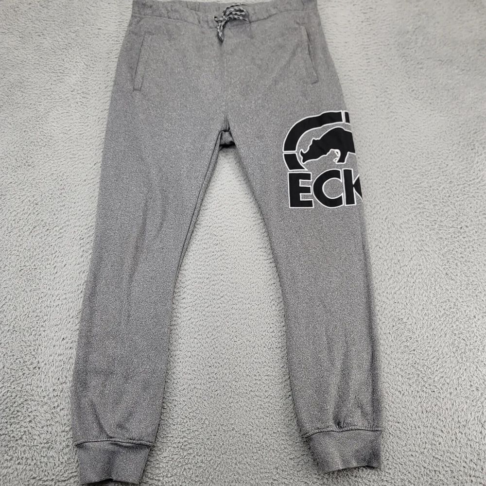 Ecko Unltd. Pants Mens Medium Gray Cuffed Jogger Spellout Athleisure Casual Logo